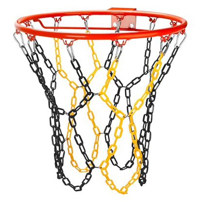 Basketball Net Replacement Heavy Duty,Resin Material, Anti-Rust Use Indoor Outdoor Standard 12-Ring Basketball Hoop - style: Black/Yellow