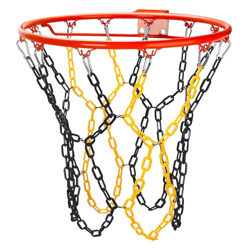 Basketball Net Replacement Heavy Duty,Resin Material, Anti-Rust Use Indoor Outdoor Standard 12-Ring Basketball Hoop - style: Black/Yellow