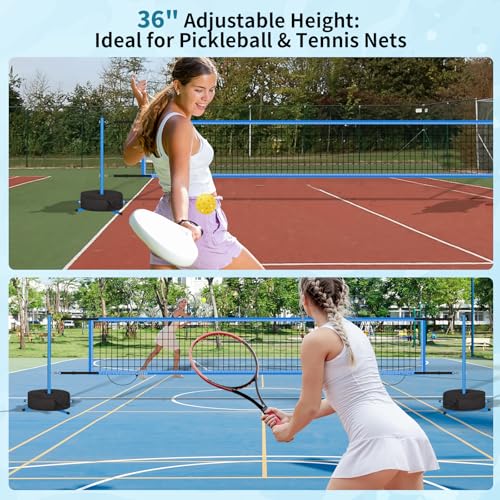 Pool Volleyball Net Set for Inground/Above Ground Pools with Sand-Filled Weighted Base, 15-27ft Adjustable Anti-Sagging Net, 2 Volleyballs & Pump, Carry Bag