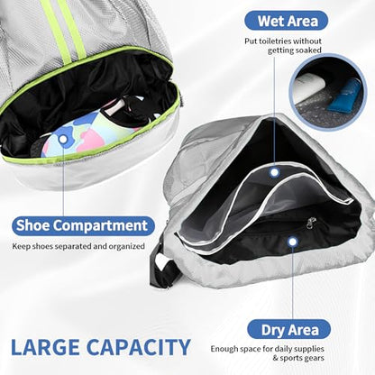 JELUTAR Drawstring Backpack Gym Bag with Shoes Compartment for Soccer, Basketball, Swim, Water-Resistant String Backpack Beach Cinch for Women Men, Grey