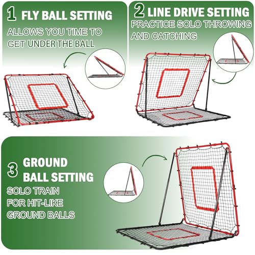 BaseGoal Baseball and Softball Rebounder Net,Baseball Rebounder,Volleyball Rebounder,Pitch Back Net,Multi-Sport Training Rebound Screen,with Pitching Target,Easy Adjustable Angles - style: 47x47 in Red