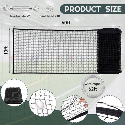 Wesiti 10' x 60' Court Divider Net Kit with Installation Hardware Including Metal Buttonhole Bolt and Wire Rope Sports Heavy Duty Court Partition Net for Tennis Badminton Indoor Outdoor