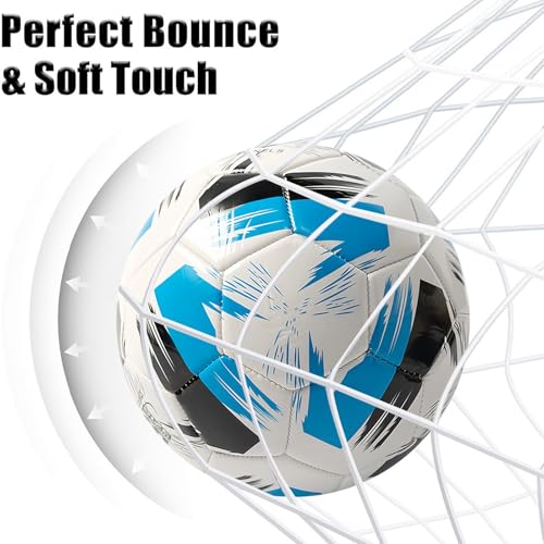 Soccer Ball Size 3 4 5 Soft Leather Anti Explosion Practice Training Boys Girls Adults with Pump Needle - color: Blue, size: Size 5