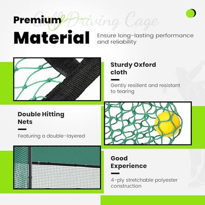 KUAFU Golf Driving Cage 10x10x10ft Golf Practice Cage Hitting Cage with Steel Frame Golf Nets Backyard for Full Swing and Chipping Practice Indoor or Outdoor, green、black, BL3100