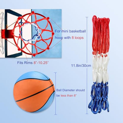 4PCS Thickening Heavy Duty Mini Small Basketball Net Replacement, Nightlight Basketball Net with Basketball Silicone Bracelets