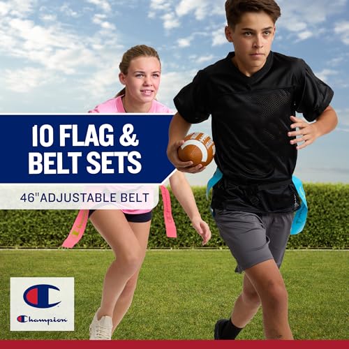 Champion Red Zone Flag Football Set: Adjustable Belts, Flags & Ball for Kids/Adults. Perfect for Backyard & Team Play!