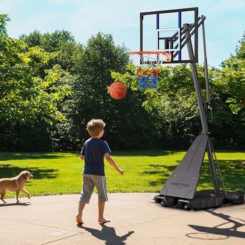 Asbest Basketball Hoop Outdoor Portable 44 Inch Backboard, 5.3-10FT Adjustable Goal System with Wheels for Kids, Teens & Adults, Backyard & Driveway