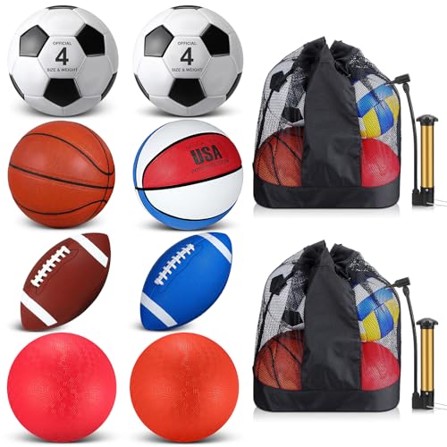 Liliful 8 Pcs Sport Balls Set Multi Back to School Official Size Soccer Basketball Football Playground PE Equipment with Pump Mesh Bag for Kids Teens Boys Girls Gifts Game Party Toys - color: Vibrant Colors
