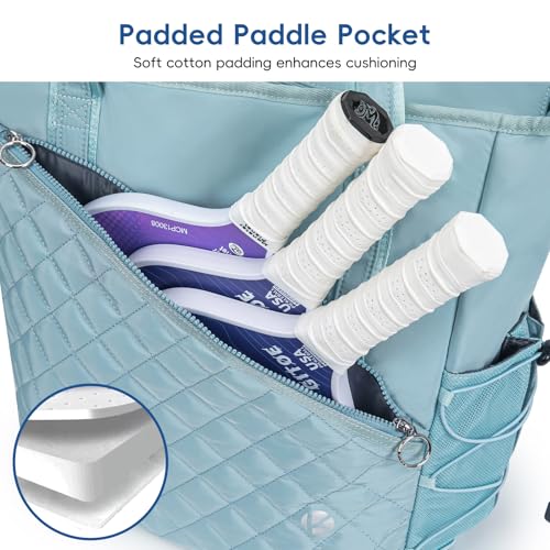 Pickleball Tote Bag for Women with Fence Hook, Quilted Pickleball Bag Holds 3-4 Paddles with Shoe Compartment & Wet Pocket - color: Green
