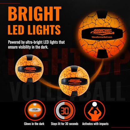 Wave Runner LED Glow in The Dark Volleyball - Light Up Beach Volley Ball Gifts for Teen Girls, Kids Ages 8-15 | Outdoor Sports Gear Accessories for Night Play