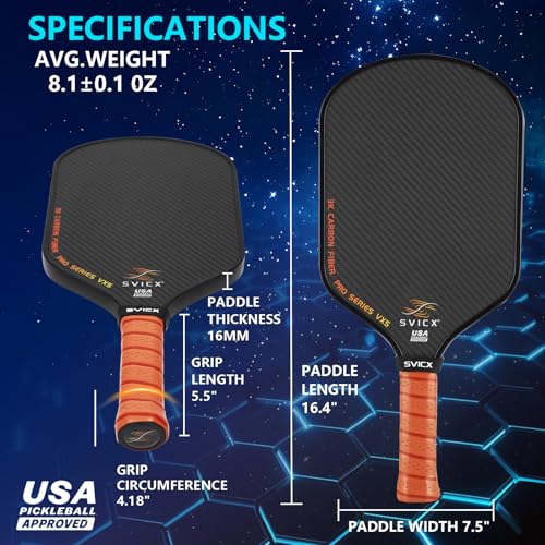 Carbon Fiber Pickleball Paddle 16mm – Professional Pickleball Paddles with Superior Control, Power & Spin – Extended Handle for Two-Handed Grip, USAPA Approved - color: Black Brown