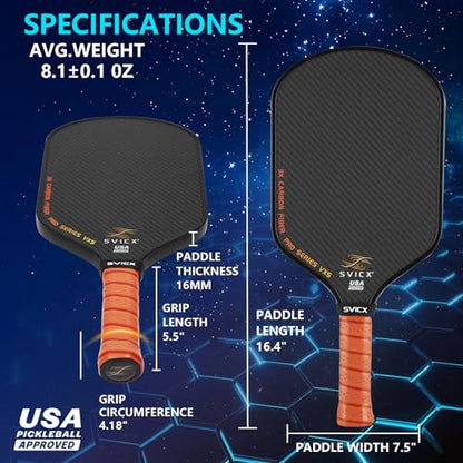Carbon Fiber Pickleball Paddle 16mm – Professional Pickleball Paddles with Superior Control, Power & Spin – Extended Handle for Two-Handed Grip, USAPA Approved - color: Black Brown