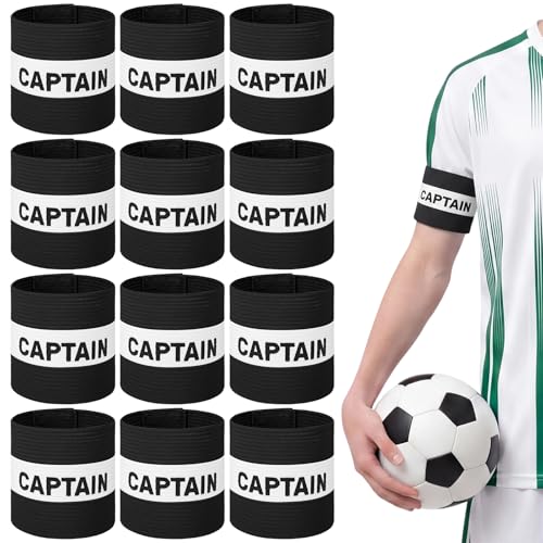 12 Pcs Soccer Captain Armband 11x3.5 Inch Elastic Leader Arm Band for Adult Youth Adjustable Team Accessories - color: Black