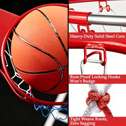 Rakon 18" Replacement Basketball Rim Wall Mount Hoop Hand-Crank Backboard Mounted for Indoor/Outdoor Classic Basketball Court, Teens, Adults, Schools, Parks - color: 18" Red Solid