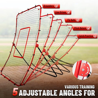 Durable Baseball Rebounder Net, 6x4 FT Pitchback Nets 5 Angles Simulate Grounder,Pop Fly,Line Drive,Softball Rebounders for Pitching,Fielding,Catching Solo Practice,Rebound Net with Strike Zone