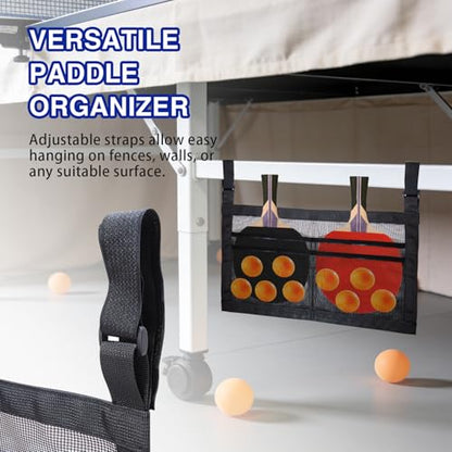 Premium Ping Pong Paddle Holder and Ball Holder Bag with Mesh, Hanging Pickleball Paddle Rack Organizer, Quick-Mount Ping Pong Ball Holder with Straps
