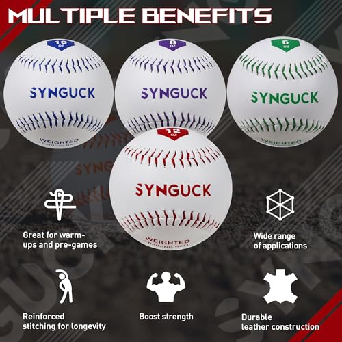 SYNGUCK Weighted Baseballs Set of 2/4/6 - Training Baseballs to Increase Pitching Speed, Arm Strength & Accuracy for Baseball Players, Coaches & Athletes - style: 4 Pack(6/8/10/12oz)