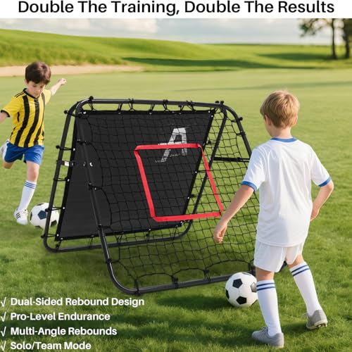 Adjustable Soccer Rebound Net | Double-Angle Soccer Trainer with Steel Frame | Portable Folding Rebounder for Passing & Shooting Practice | Outdoor Sports Equipment for Youth & Adult - size: 3.3×3.3×3.6FT