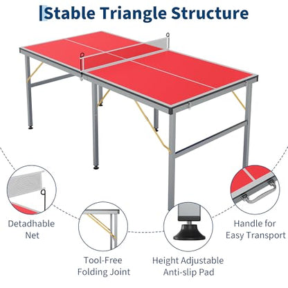 6x3FT Professional Outdoor Ping Pong Table, Portable Indoor/Outdoor Table Tennis Game Set with Net, Includes 2 Paddles & 3 Balls for Adults and Teens