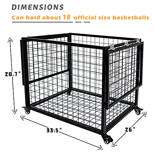 rehomerance Ball Cart Garage Sports Equipment Basketball Organizer with Lockable Lid, Basketball Storage Bin for Indoor Outdoor, Rolling Exercise Ball Holder for Gym, School, Club