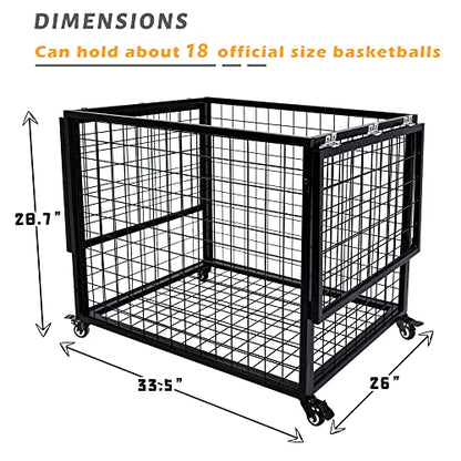 rehomerance Ball Cart Garage Sports Equipment Basketball Organizer with Lockable Lid, Basketball Storage Bin for Indoor Outdoor, Rolling Exercise Ball Holder for Gym, School, Club