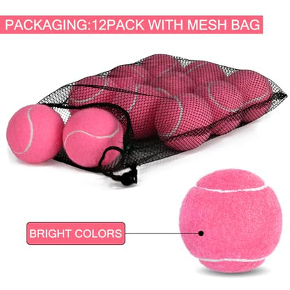 INSUM Bulk Tennis Balls for Beginner – 12 Pack High Elasticity Practice Tennis Balls with Mesh Bag, Suit for Pet Dog Training, Fetching - color: Pink-N