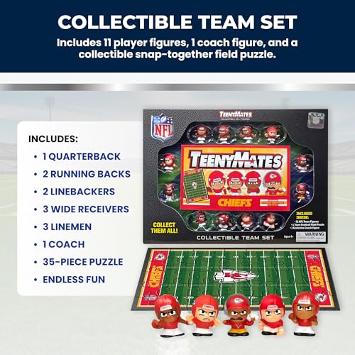 Party Animal TeenyMates NFL Action Figures Gift Set, with 11 Player Figures, Coach & Collectible Field Puzzle, NFL Football Toys for Kids & Fans