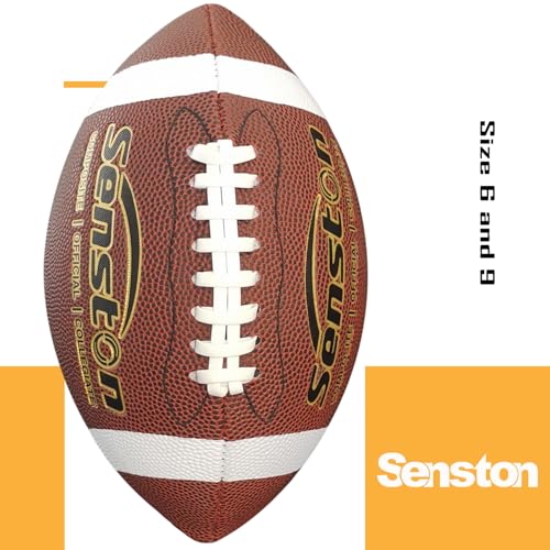 Senston Football Size 9/6 - Premium Composite Leather High School/Kids/Youth Football with Pump Size Foot Ball with Pump - color: Brown, size: Official Size 9