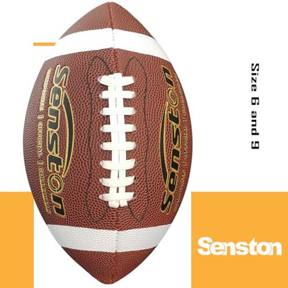 Senston Football Size 9/6 - Premium Composite Leather High School/Kids/Youth Football with Pump Size Foot Ball with Pump - color: Brown, size: Junior Size 6
