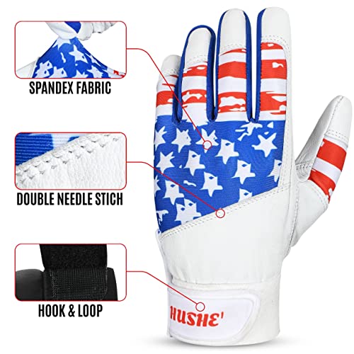 Batting Gloves Softball Batting Gloves USA Flag Baseball Batting Gloves American Flag Baseball Batting Gloves for Youth Adult & Unisex (White) - size: Medium, style: Youth