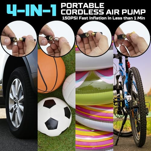 Regalosonline Portable USB Rechargeable Electric Inflator – Mini Digital Air Compressor with LCD Display for Car, Motorcycle, Bicycle & Balls Compact Pump 150 PSI y 2000 mAh for tires and inflatables