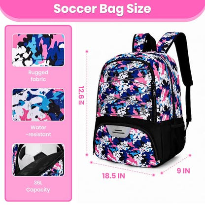 Hsmihair Youth Soccer Bag-Soccer Backpack&Backpack for Football Basketball,with Ball Compartment Separate Cleat Package - color: PinkCamo