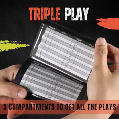 DD QB Playbook Wristband Youth and Adult Size - Black Football Quarterback Play Wristbands - Wrist Coach for All Sports with 3 Compartments