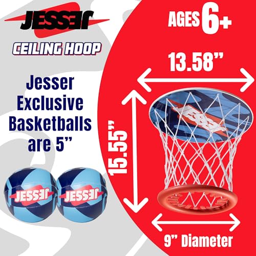 Jesser Basketball Hoop with Balls | Fun Indoor Game for All Ages 6+, Gift for Kids, Children, Teens & Families, Bedroom & Playroom | Toy for Boys & Girls (Ceiling Hoop or Over The Door) - size: Ceiling Hoop