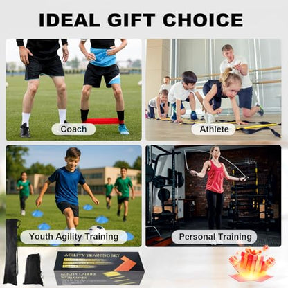 Speed Agility Training Equipment Set, Agility Ladder 20ft, 12 Football Cones, Resistance Parachute/Soccer Kick Trainer, Jump Rope, 5 Resistance Bands, Football Practice Equipment for Kids Adults - color: Set1 with Parachute