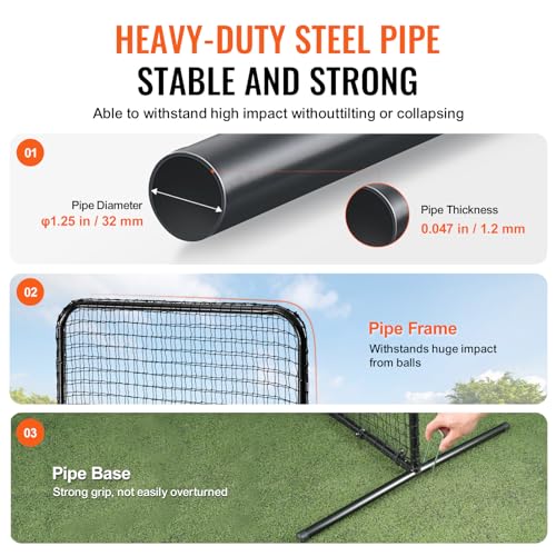 VEVOR Batting Screen - Baseball & Softball Protector with Carry Bag & Ground Stakes, Pitching Net for Pitchers Protection - size: 7*4 ft, style: Heavy I Screen
