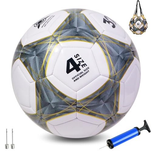 Soccer Balls Size 4 for Kids 8-12 Girls Boys Youth Skills Training Dribbling Practices Durable Long-Lasting Indoor Outdoors Back to School Easter Birthday Gifts - color: black