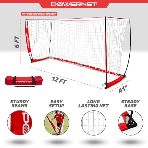 PowerNet Soccer Goal for Backyard, 3Mx2M / 6x4 / 8x4 / 12x6 / 14x7 /18.5x6.5 / 21x7 / 24 x 8 Portable Soccer Net, Sports & Outdoors Training Equipment, Quick Setup 1 Goal & Zipper Storage Bag - style: 12 x 6 FT