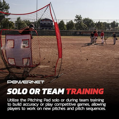 PowerNet Pitching Pad - 4 Pocket Softball Pitch Trainer with 7x7 FT Net, Realistic Catcher for Cages & Practice