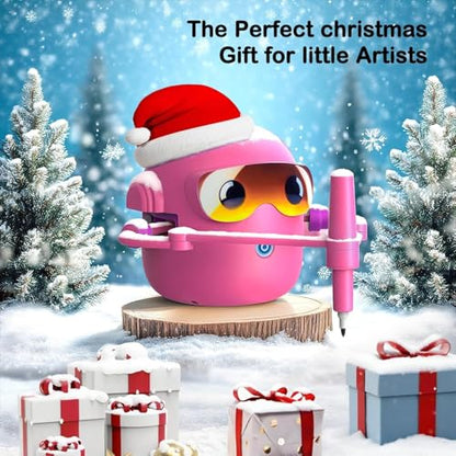 Drawing Robot for Kids with 100 Cards, Montessori Painting Learning Toys for 3 4 5 6 7 8 Year Old Boys Girls,Voice Interactive Early Learning Educational Drawing Toy Gift for Birthday Party - size: Pink