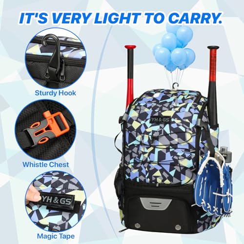 Softball Bag,Softball Bat Bag For Youth Adults,Baseball Bag with Fence Hook for TBall Bat & Equipment,Lightweight Baseball Bat Backpack with Shoe Compartment,Large Main Compartment for Helmet - color: Blue camouflage
