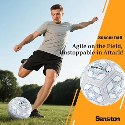 Senston Soccer Ball Size 4 & 5 with Air Pump and Needles - Durable PVC Training Football with Thickened Nylon Winding and Butyl Bladder for Shape Retention - High Value Soccer Set - color: gray, size: size 5