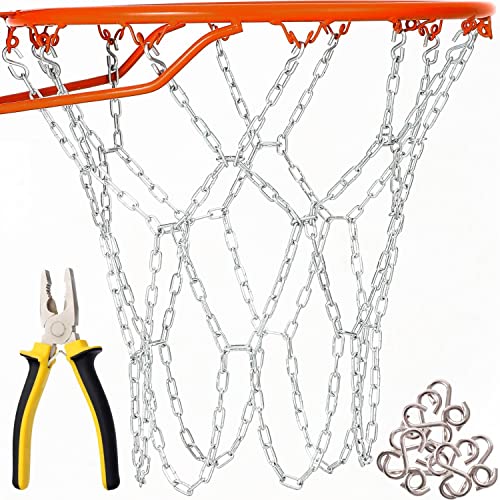 Basketball Net Heavy Duty Metal Chain Replacement with 12 S-Hooks and Set of Pliers to Tighten Hooks | Rustproof Galvanized Iron 21-Inch (53 cm) Net (2.5)