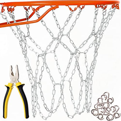 Basketball Net Heavy Duty Metal Chain Replacement with 12 S-Hooks and Set of Pliers to Tighten Hooks | Rustproof Galvanized Iron 21-Inch (53 cm) Net (2.5)