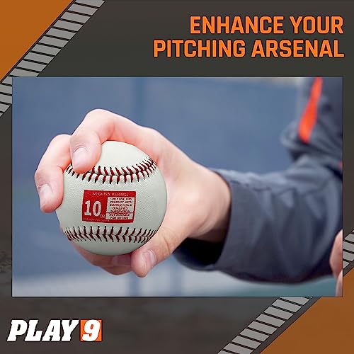 Play 9 Baseball Leather Weighted Baseball Training Set of 4 in for Teen and Adults for arm Velocity Training Ideal for Throwing and Pitching. (Set of 4)