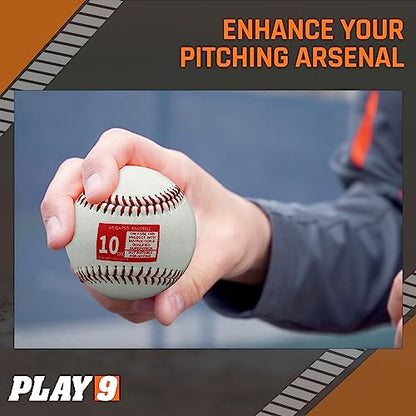 Play 9 Baseball Leather Weighted Baseball Training Set of 4 in for Teen and Adults for arm Velocity Training Ideal for Throwing and Pitching. (Set of 4)