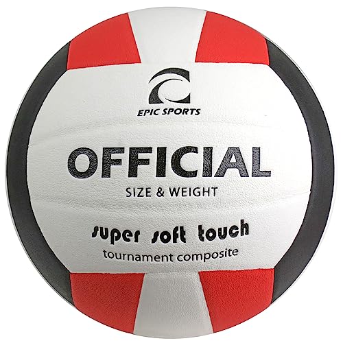 Epic Official Pro Indoor Super Soft Volleyballs (4-Colors Available) - color: SCARLET/WHITE/BLACK