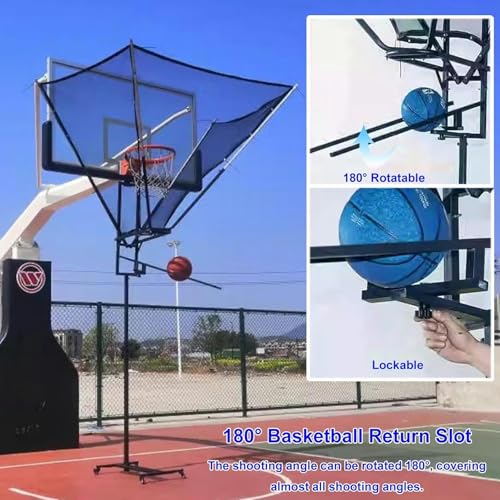 Shot Basketball Returner Rolling Return Net Floor Standing Backboard Rebounder Attachment for Traditional Pole/Wall Mounted Hoops Height Adjustable Shooting Racks