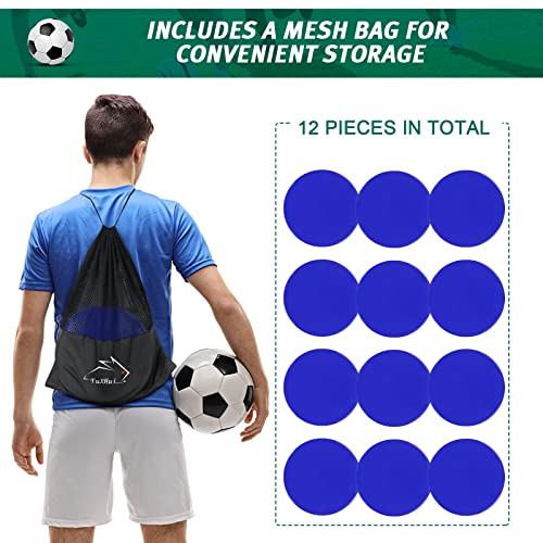 Poly Spots 4" or 9" Flat Cones Spot Markers for Gym/PE Training, Dance, 12/18/24 Pcs Non-Slip Rubber Floor Dots Flat Disc Markers for Soccer Basketball Sports Agility Drills, Classroom Activities - style: Blue 12 Pcs 9inch