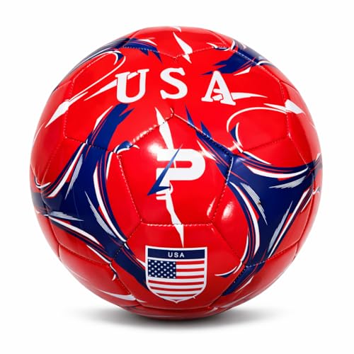 Elite Edition Soccer Ball - Training Soccer Ball – Durable TPU Outdoor Ball – Country Design (USA, Argentina, Brasil, Mexico, Portugal & More) - size: 2, style: USA - RED